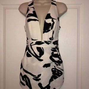 Xtaren White and Black Deep-V Romper